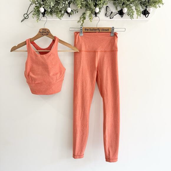 lululemon athletica Pants - Lululemon Wunder Under Orange Leggings And Wunder Longline Bra Size 4 KT